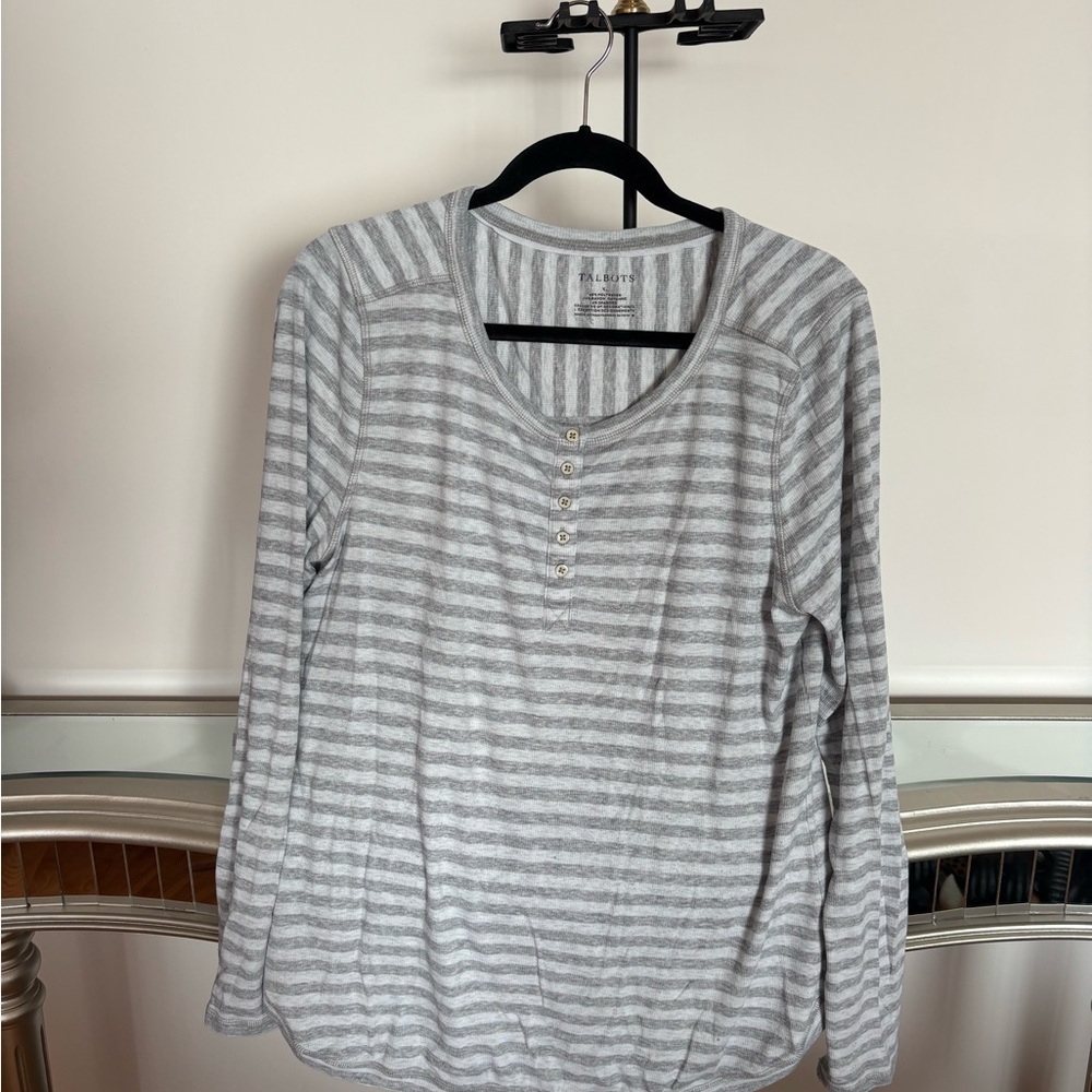 Talbots Light Gray Striped Long Sleeve Top